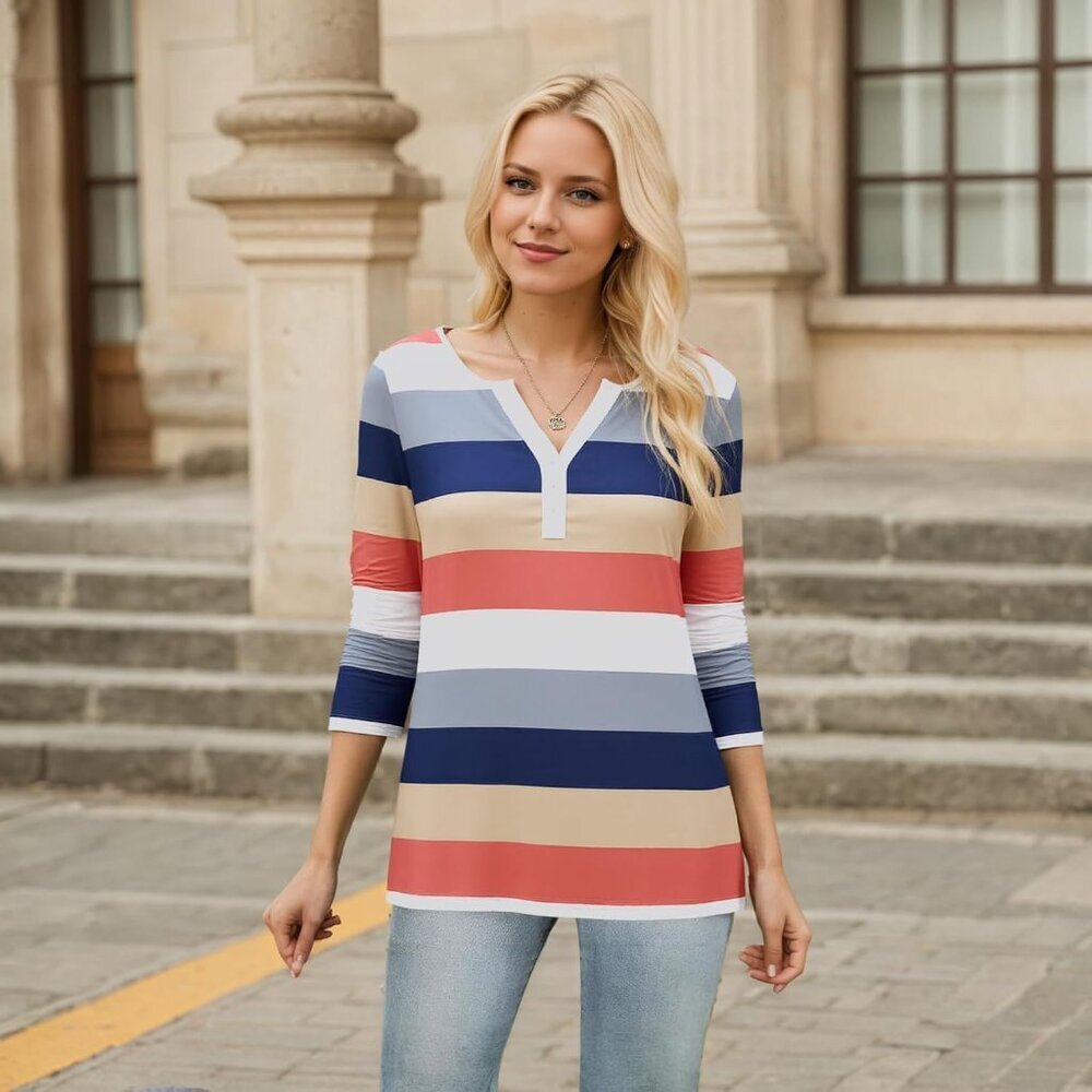3/4 Sleeve Womens Top Cotton Polyester Large Fall Shirt Pullover - Picture 5 of 6